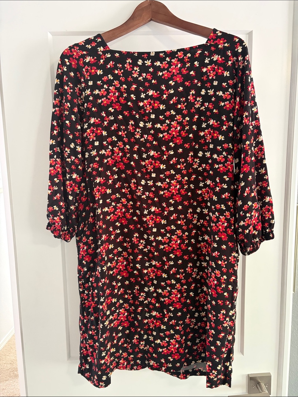 GAP Black Midi Dress with Red and Cream Floral Print